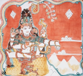Krista Anandakuttan's original fresco, mineral pigments and India ink, depicting Shiva 